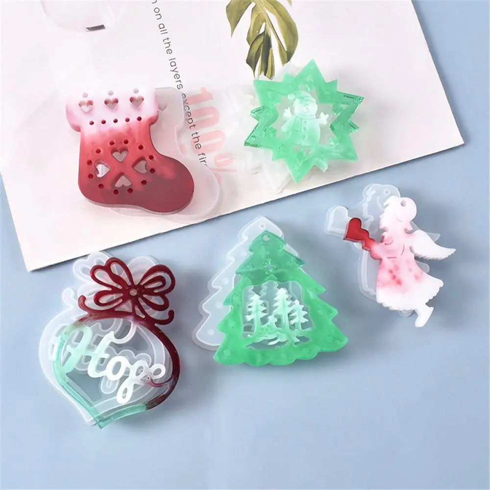 DIY Hanging Tags Crystal Epoxy Resin Mold Christmas Tree Elk Pendant Bag Decoration Xmas Ornament Resin Silicone Mould