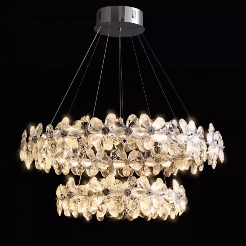 

Nordic LED dining room ceiling chandelier, crystal pendant lamp, stainless steel lustre, silver, dimmable home interior lighting