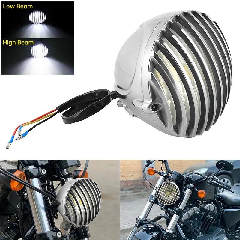 Motorcycle Retro Front Headlight Head Lamp Chrome Mesh Metal Grill For Harley Honda Yamaha Suzuki Kawasaki Universal