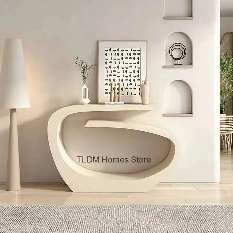 

Entrance Nordic Carbon Steel Console Tables Entry Console Table Light Luxury Cream Style Art Ultra-narrow Corridor Hallway Table