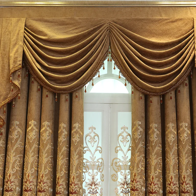 Custom  Noble living room European embroidery bedroom Chenille coffee cloth blackout curtain tulle valance drape C1742