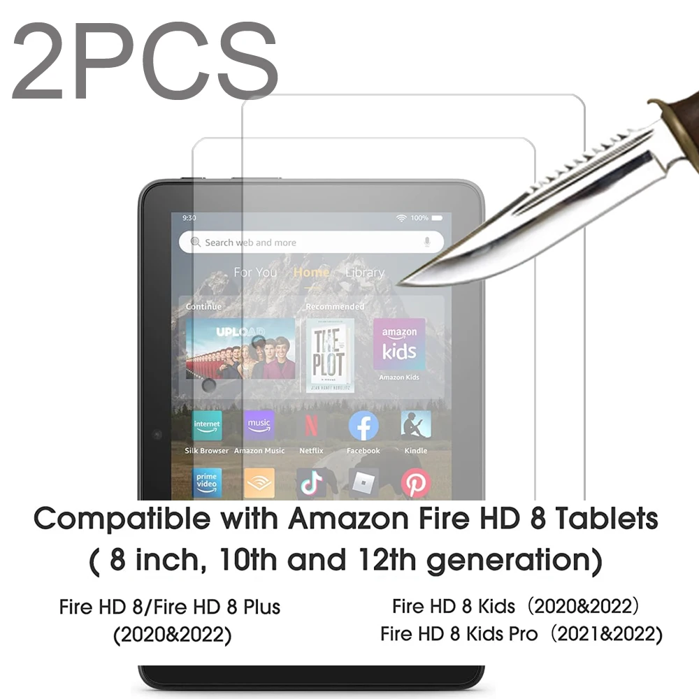 

2PCS tempered glass screen protector for Kindle fire HD 8 plus kids edition 8'' tablet screen protective film