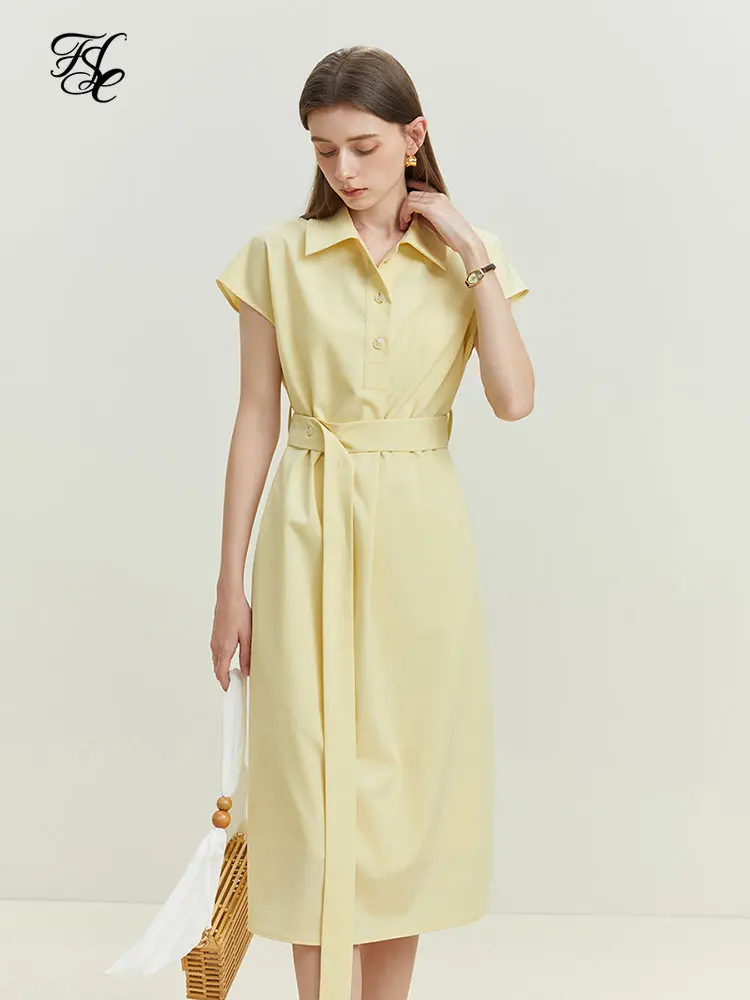 FSLE Formal Occasion Professional Shirt Dress for Female Summer New Sleeveless Office Lady Simple Interview Dress Women