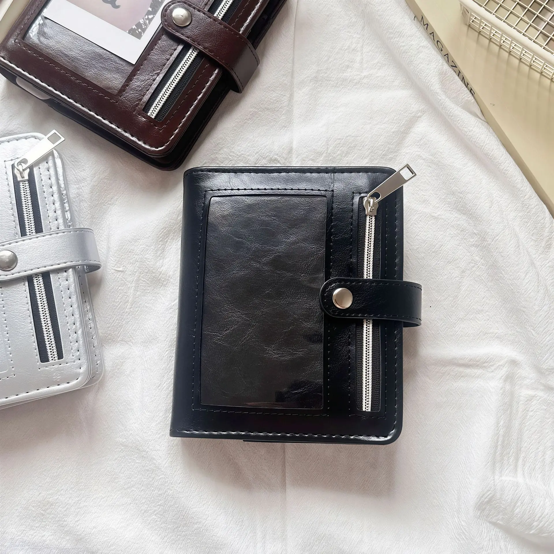 M5 Braun-Silber Weicher Reißverschluss Loseblatt Retro Tragbares Notizbuch mit 40 Innenseiten PU-Clip-On Notizbuch Loseblatt-Notizbuch – Detail 10