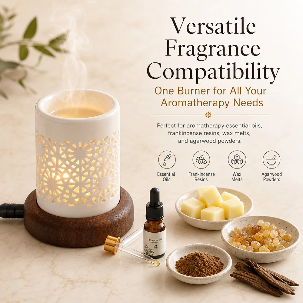 Ceramic Electric Essential Oil Burner Electronic Incense Burner with Heating Lamp Adjustable Temp & Timer Wax Warmer Night Light