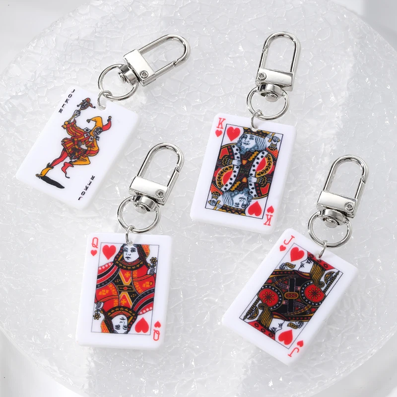 Acrylic Simulation Poker Playing Cards Keychains Keyring For Women Men Creative Funny Board Game Bag Car Earphone Case Accessory