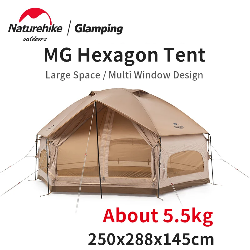 Naturehike MG Hexagonal Tent Double Layer 3-4 Person Outdoor Camping Family Tent Large Space Windproof Waterproof Breathable