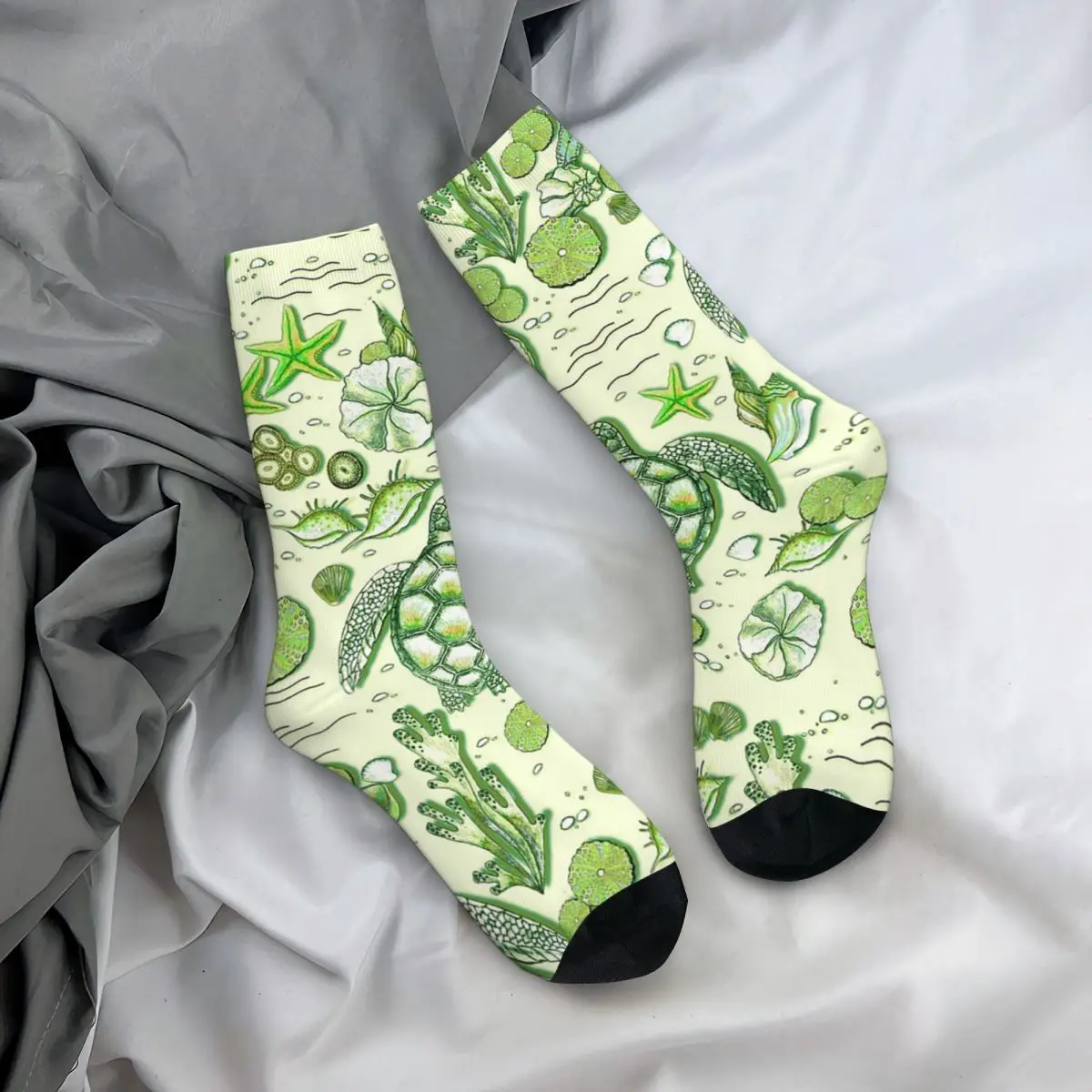 All Seasons Crew Stockings Cute Cartoon Green Turtle Socks Harajuku Long Socks for Men Women Valentine's Day Gifts