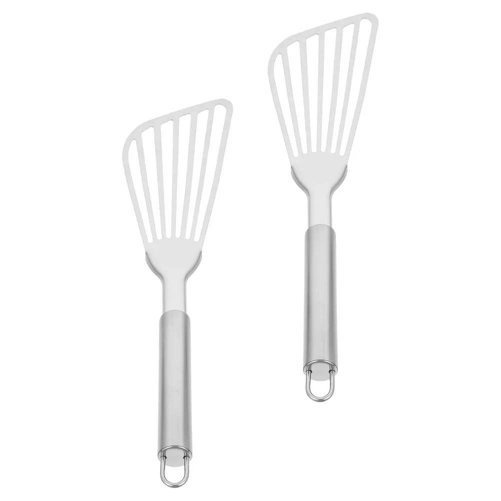 

2pcs Stainless Steel Slotted Spatula Ergonomic Handle Camping Hiking Kitchen Tool Cooking Utensils Portable Folding Steak