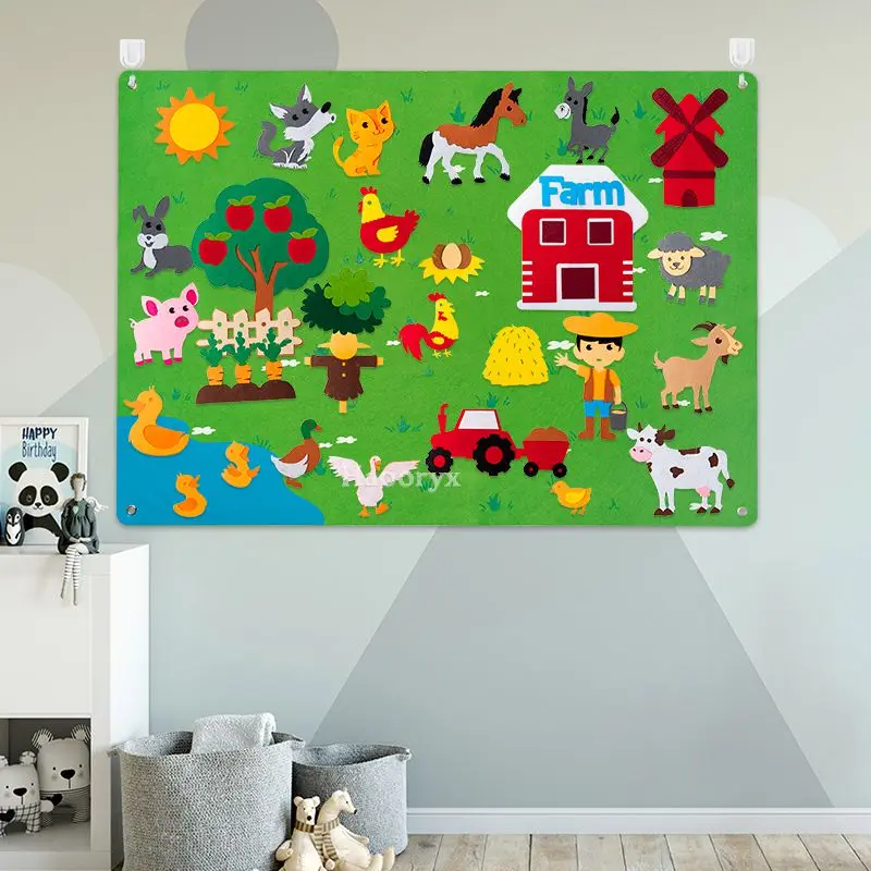 38Pcs DIY Preschool Felt Story Board for Kids Farm Animals Wall Decor Toddler Interactive Toys Early Learning Teaching Supplies