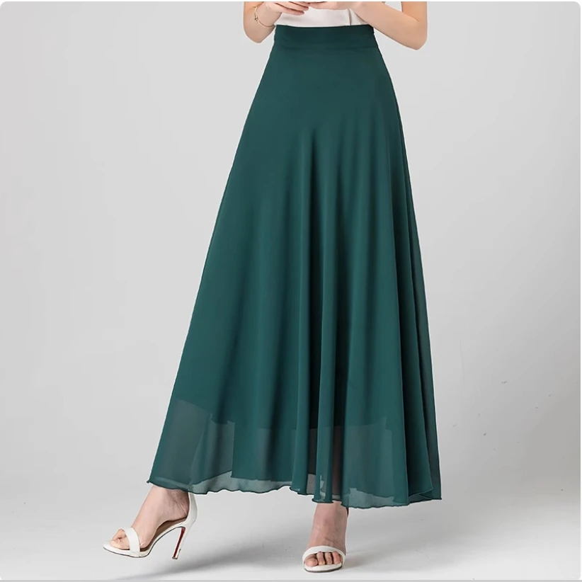 New Red Chiffon Half length Skirt for Women, Retro High Waist A-line Large Swing Skirt, Elegant Large Dance Dress