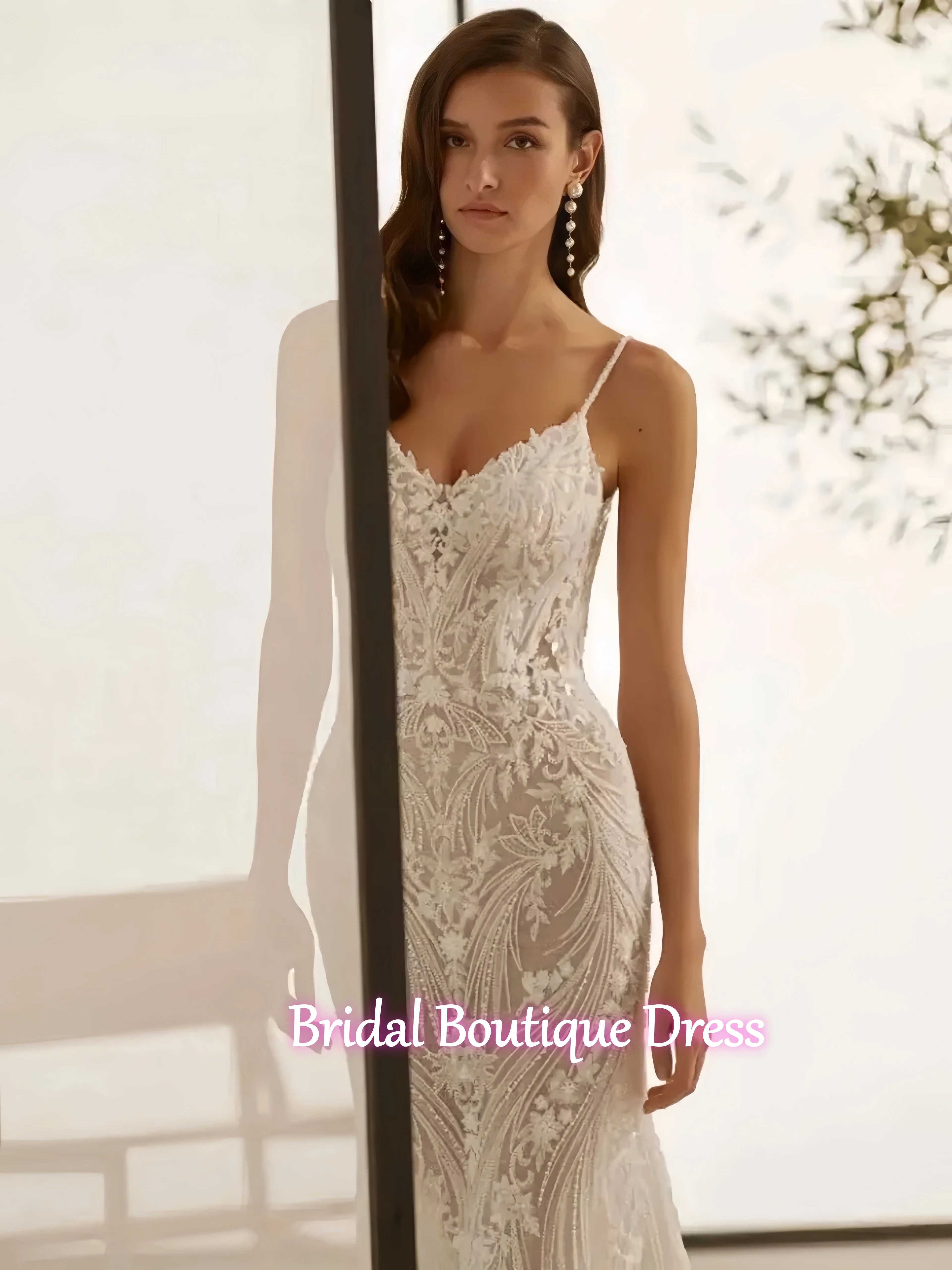 Robe de mariée personnalisée, bretelles Spaghetti, Sexy, col en v, avec des appliques gracieuses, ligne a, longueur au sol, 2026