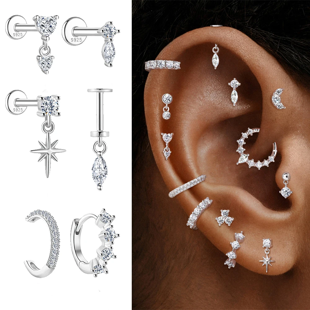 

Серьги Boako из стерлингового серебра 925 пробы с блестящей кисточкой и муассанитом, звезда/сердце, серьги для пирсинга для женщин, вечерние, свадебные, спираль/козелок/днята, ювелирные изделия