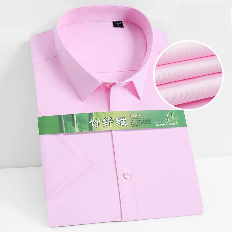 New in shirt hight quality Bamboo fiber summer short sleeve shirts for men slim fit formal shirt plaid office black clothes