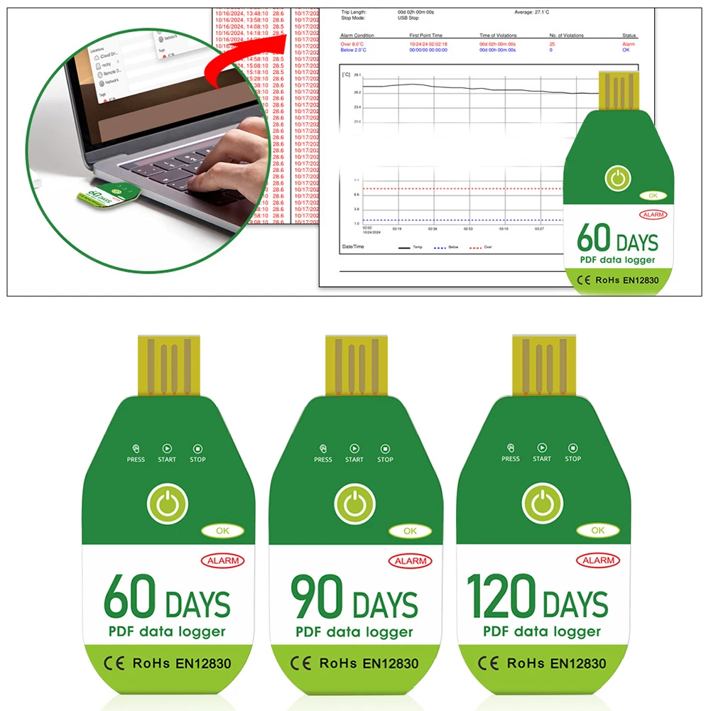 Registrador de dados de temperatura USB para confiável para transporte de cadeia fria, monitoramento em tempo real com geração de relatório em PDF