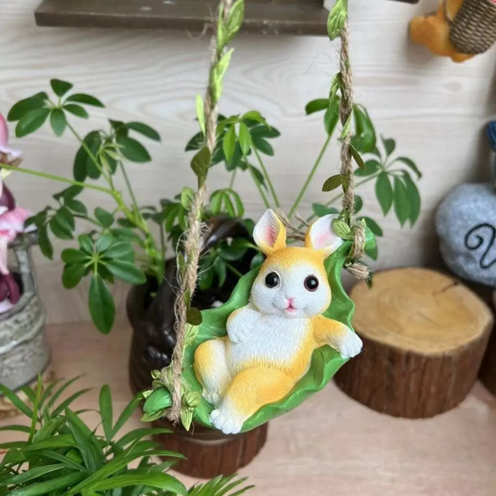 Crafts Resin Hanging Bed Rabbit Pendant Cartoon Cute Animal Sculpture Creative Waterproof Miniatures Figurine Gift