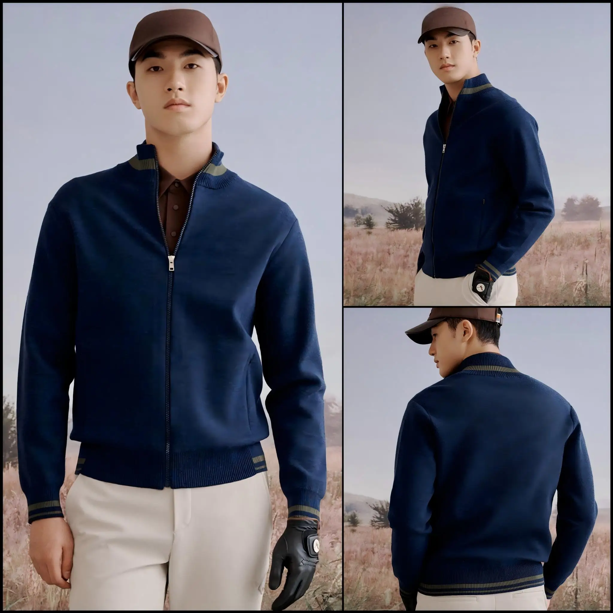 2026 Male Golf Wool Knit Cardigan Early Autumn New Style Soft Long Sleeve Open‑Front Coat Casual Outdoor Men Golf Outerwear