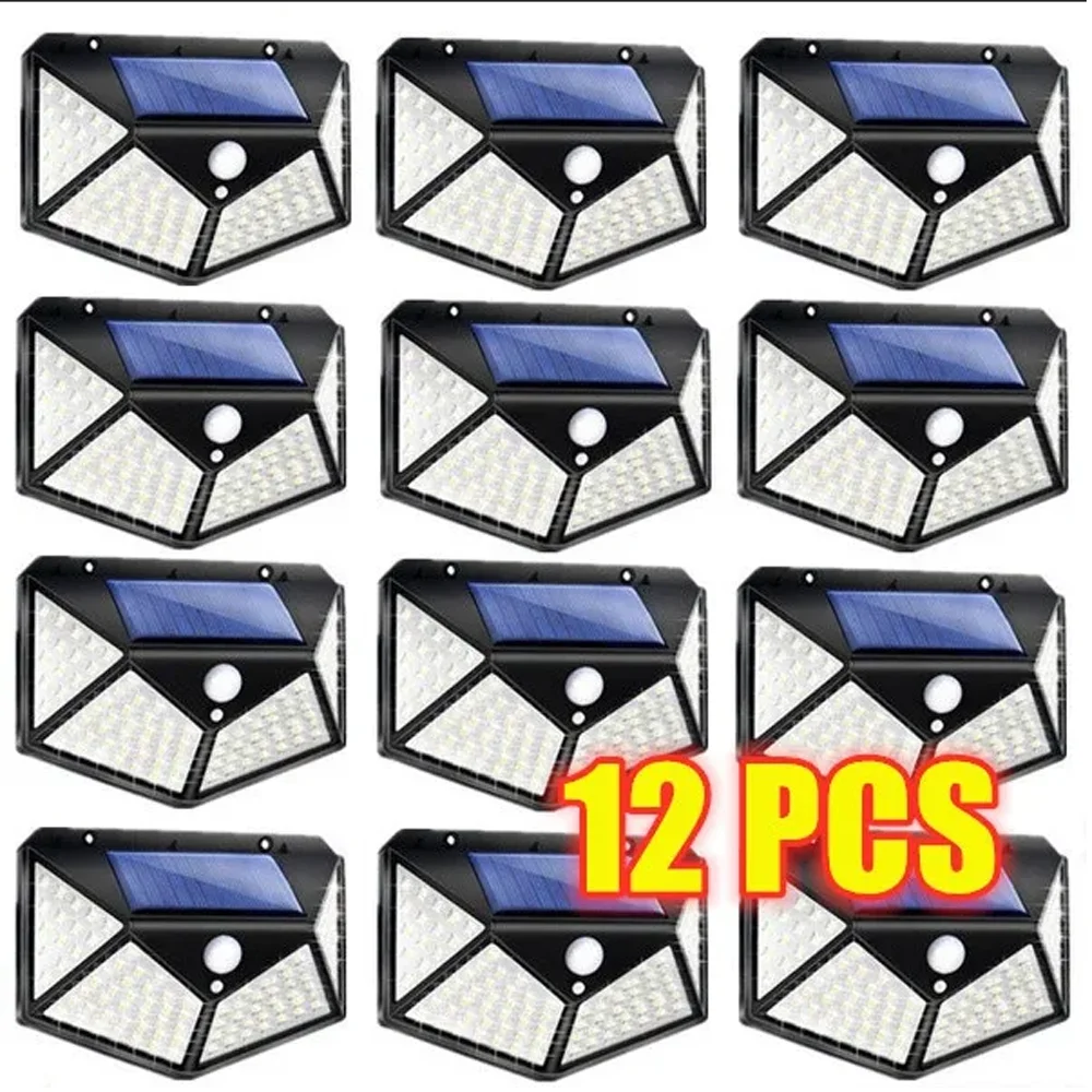 

8/12 PCS Led Solar Light Outdoor Waterproof 100 Leds Street Wall Lamp Motion Sensor Solar Power Garden Light For Garden Pathway
