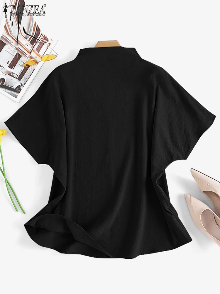 2023 ZANZEA Spring Turtleneck Half Sleeve Blouse Elegant OL Work Shirt Fashion Solid Loose Tops Oversize Casual Tunic Blusas