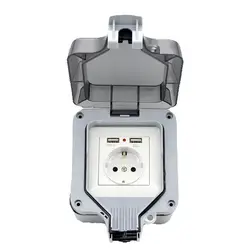1PCS New Outdoor Waterproof USB Socket Wall Plug UK,EU German ,American,Standard Style 250V 16A Power Supply Jack Special