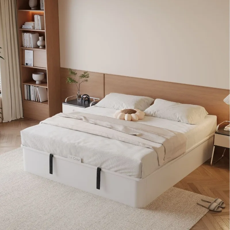2026 environmentally friendly modern simple bedside wrought iron bed high box storage suspended bed small apartment