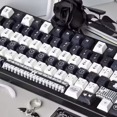 MAIMOOO Cute Lace Keycaps Cherry MOA Profile Black Nun White Night Dream Theme Custom PBT Gothic Keycap for Mechanical Keyboard
