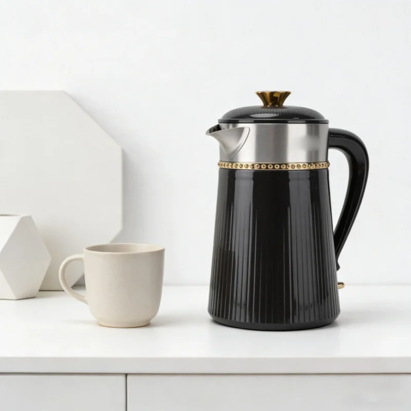 Large 2L Electric Kettle Matte Black 1800W Auto Shut Off Stainless Steel Hot Water Boiler Home Office EU Plug