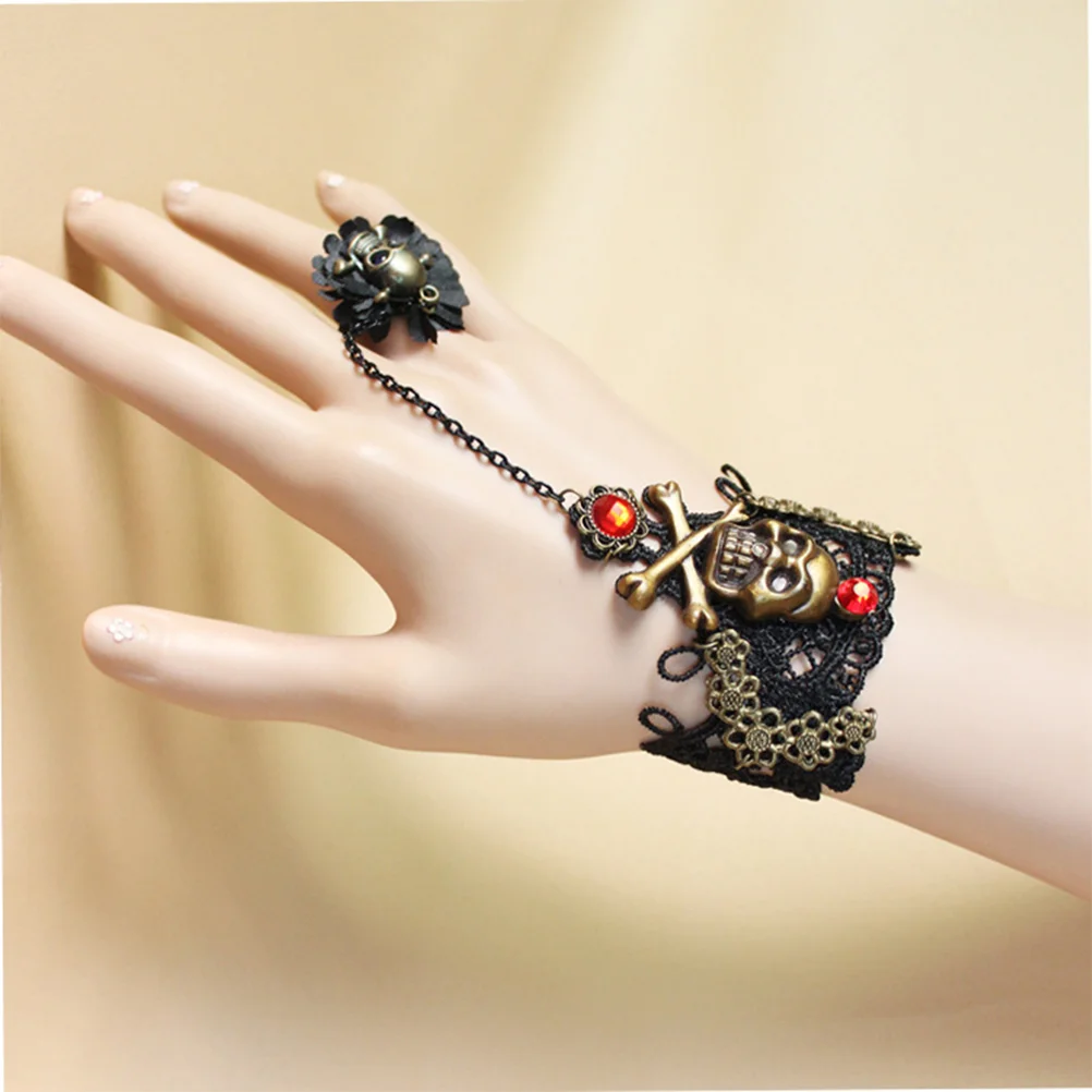 Pirate Skull Hand Chain Black Lace Lady Bracelet Halloween Party Accessories halloween bracelet bracelet for halloween