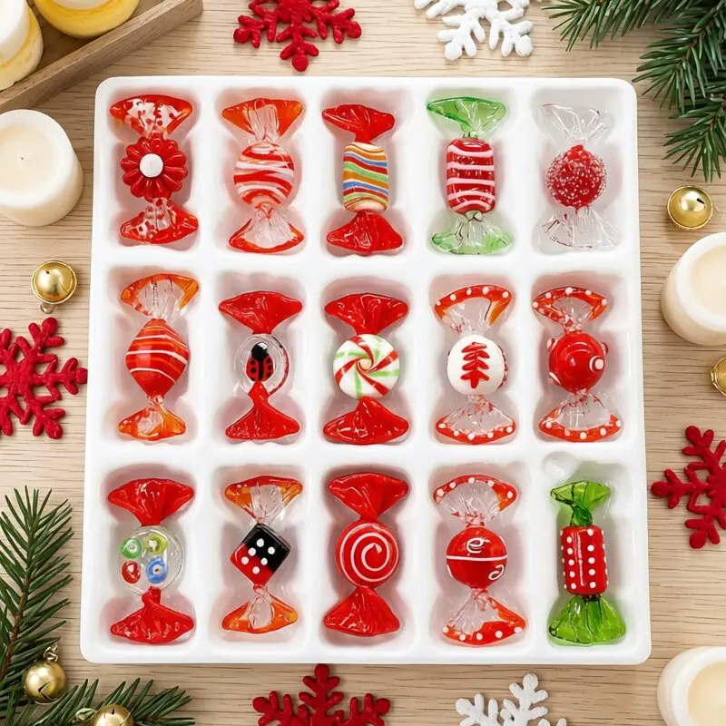 15 Pcs MURANO handmade red Glass Candy Art, Christmas Ornament Pendant Room Table Decor, Home Decor accessories, Party Favors