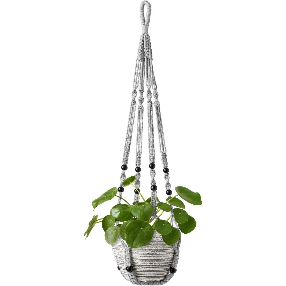 

Macrame Plant Hanger Indoor Hanging Planter Basket with Wood Beads Decorative Flower Pot Holder No Tassels for Indoor Outdoor Bo