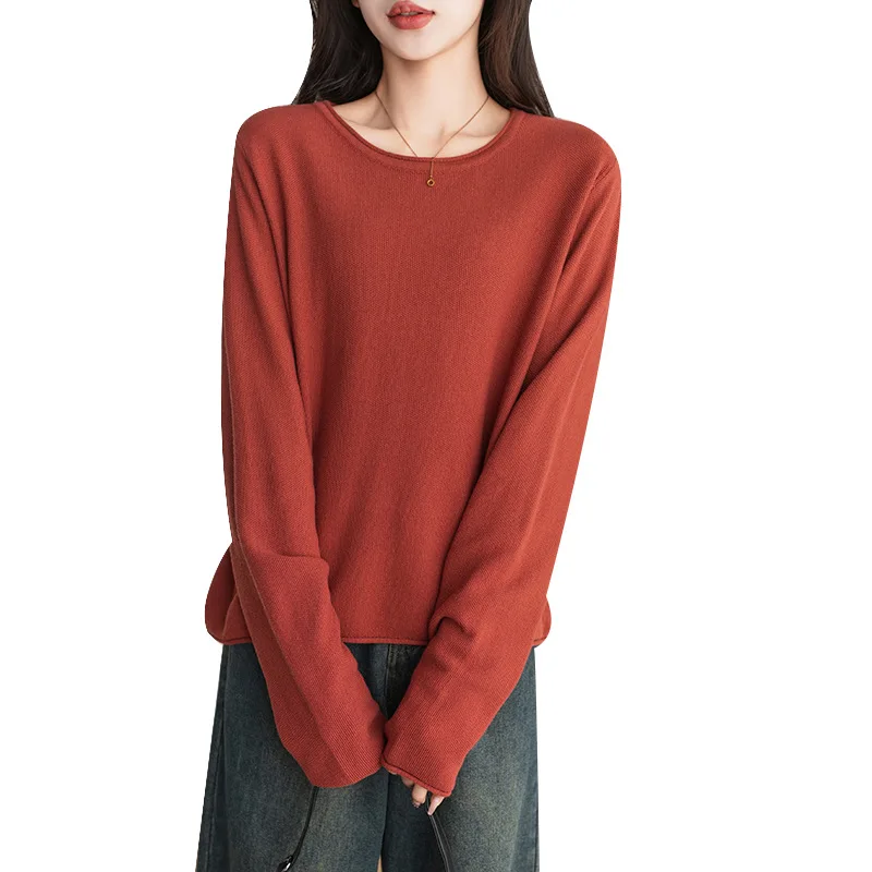 เสื้อไหมพรมแขนยาวคอกลมผ้าฝ้ายสำหรับผู้หญิง แบรนด์ FRYAY LAB สไตล์ลำลอง อุ่นสบาย เหมาะสำหรับใส่เป็นเสื้อนอกในฤดูใบไม้ร่วงและฤดูหนาว