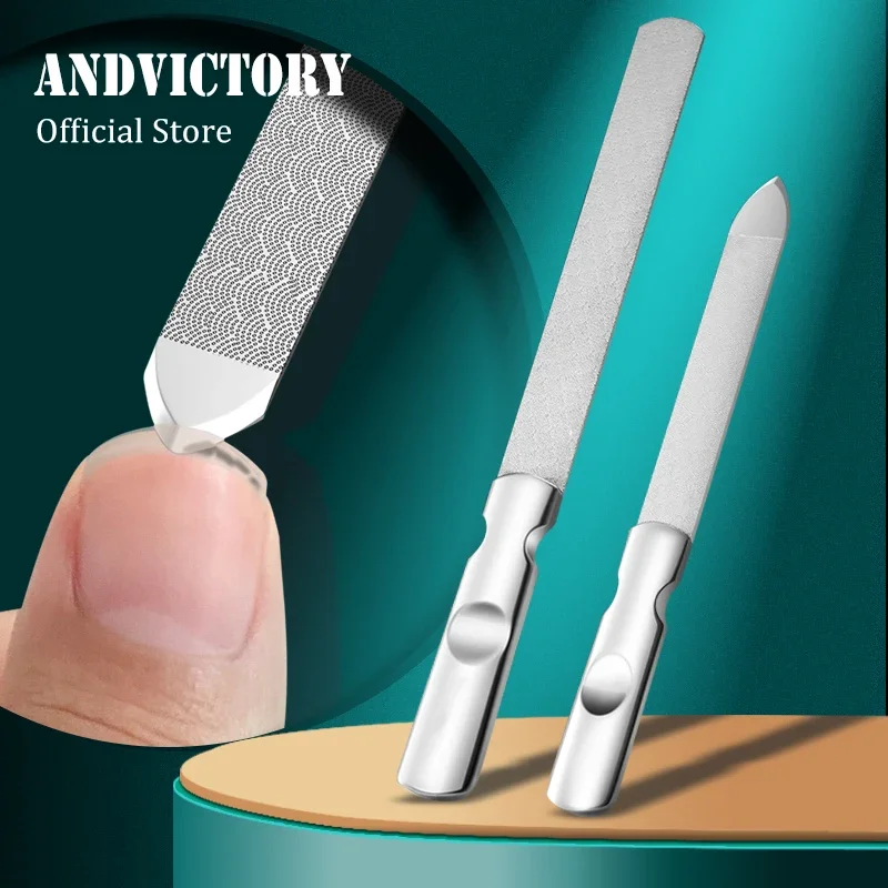 1pc Professional Nail File Utensils Double Sided Nail Stylist Supplies Stainless Steel Anti-Slip Handle Manicure Products Tools