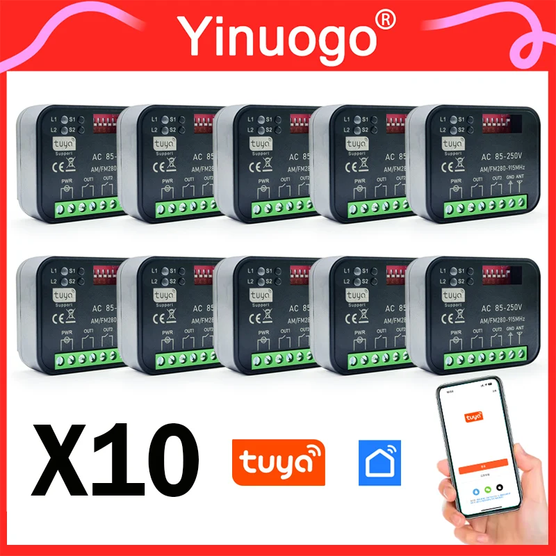 

10pcs Tuya WiFi RX-MULTI Receiver Electric Garage Door Remote Control Gate Opener Cntroller 9-30V 85-250V 2CH