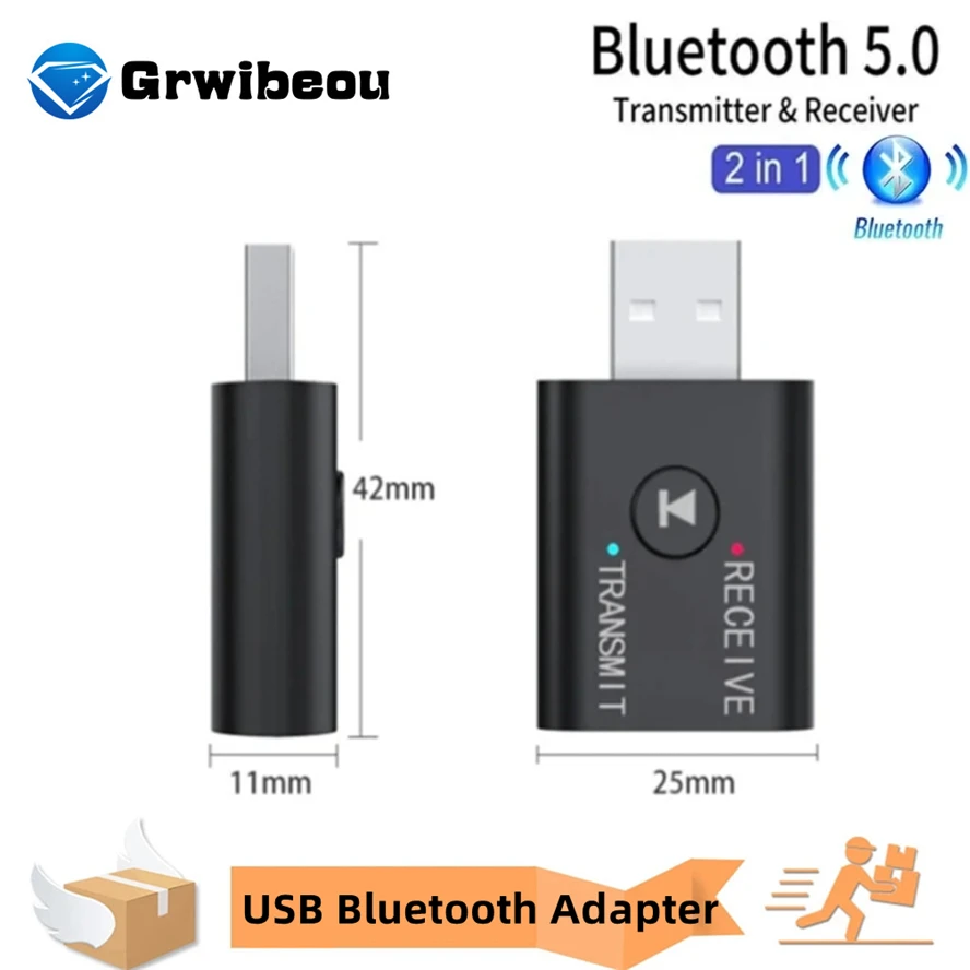 Nadajnik-odbiornik audio Bluetooth 5.0 3,5 mm AUX Jack RCA USB Dongle Stereo Bezprzewodowy adapter do telewizora Zestaw samochodowy Głośnik Słuchawki