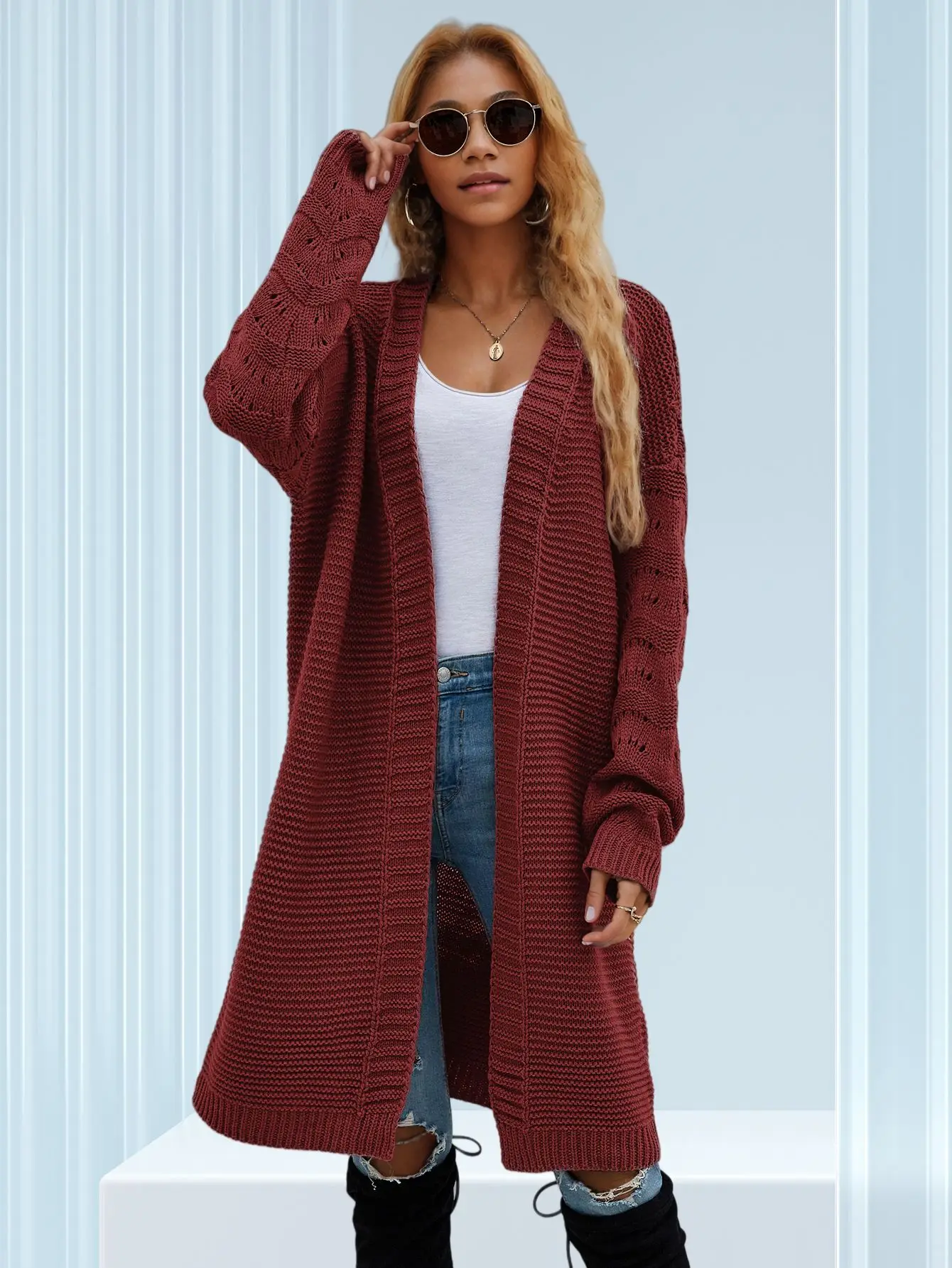 2024 new women\'s clothing autumn and winter fashion temperament casual elegant commuting sweater long cardigan solid color knit