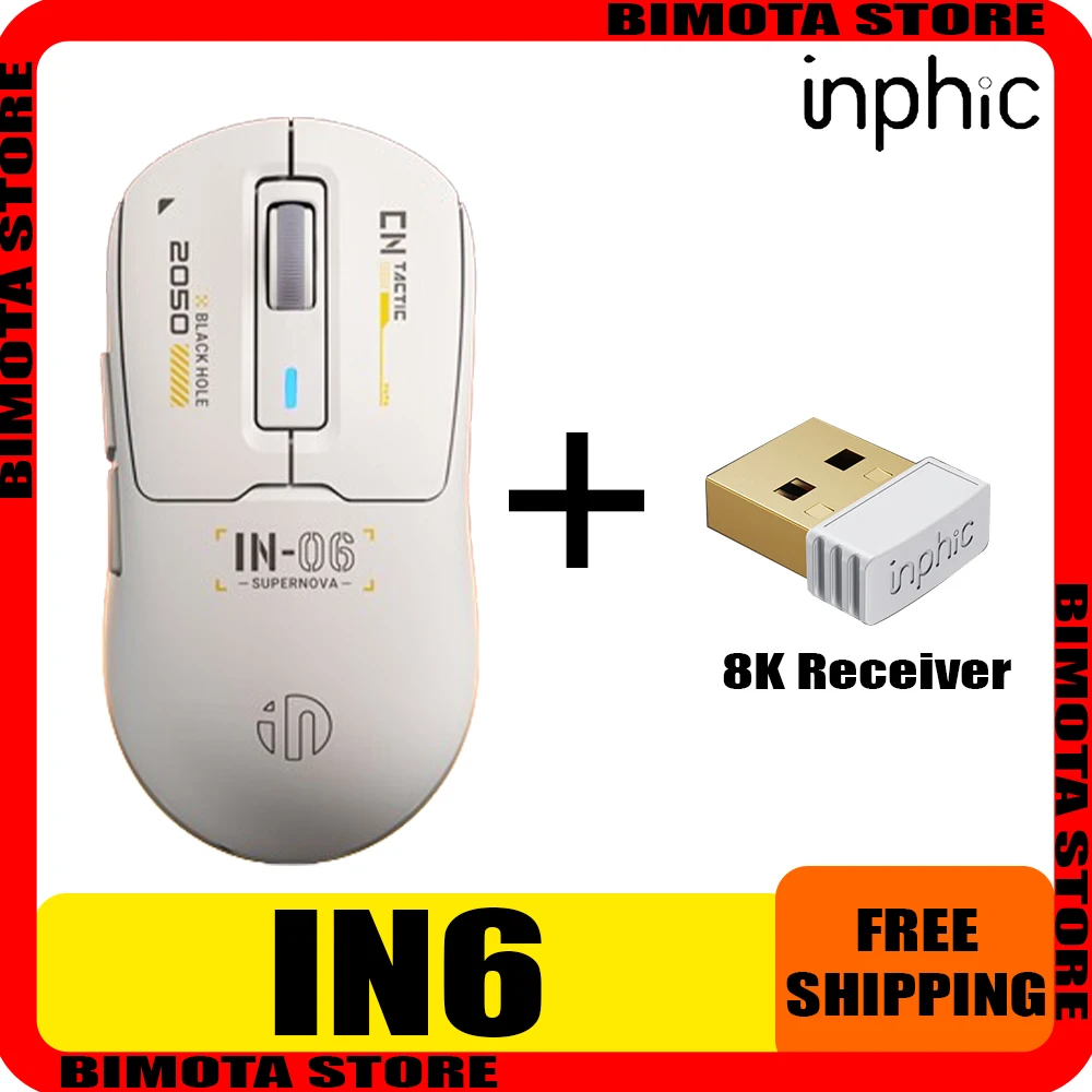 INPHIC IN6 Wireless Mouse 8K Three Mode PAW3395 Sensor Low Weight Low Delay Gaming Mouse Ergonomics Pc Gamer Accessories Gifts