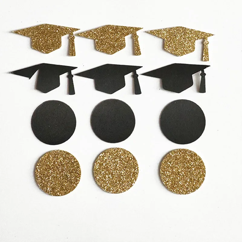 100Pc/Pack Gold Black Bachelor Hat Round Glitter Paper Confetti 3CM Graduation New Year Party Decor Bachelor Cap Grad Congrats