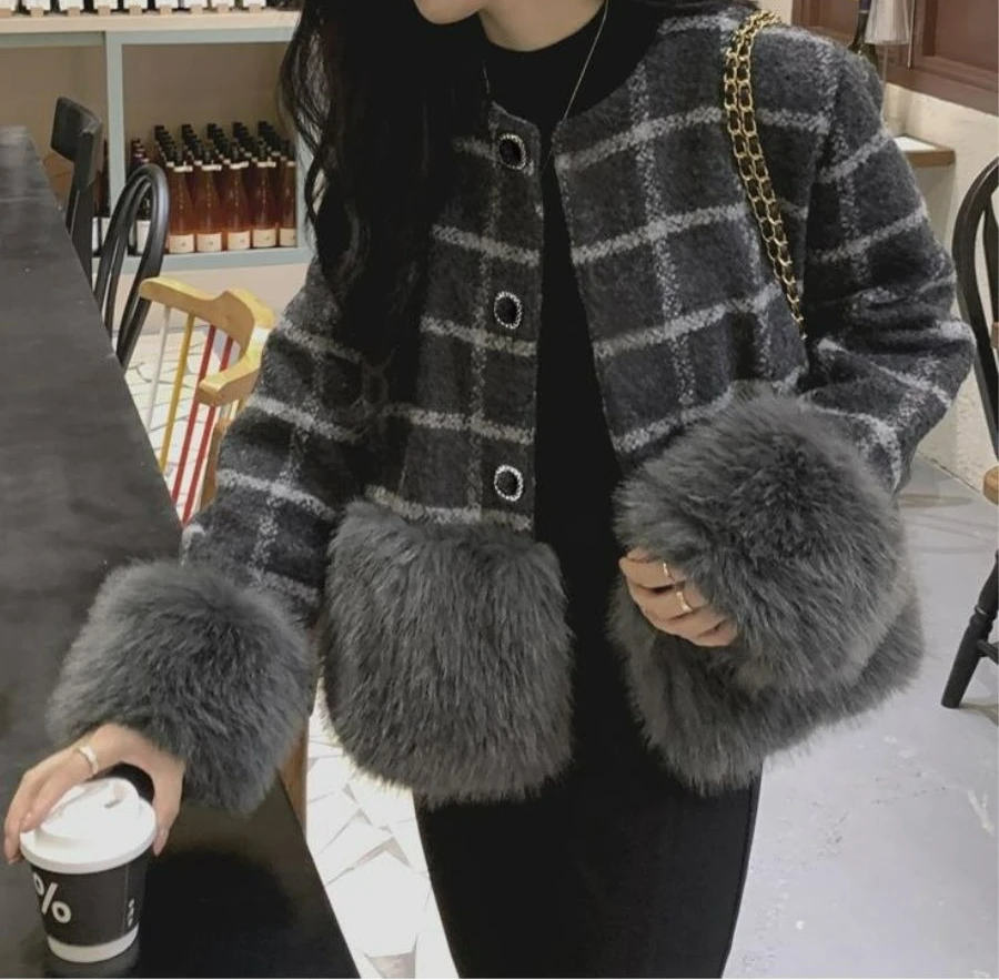 

Spliced Long Sleeve Knitted Cardigan for Women New Autumn and Winter Casual Fashion Versatile Slimming Sweater