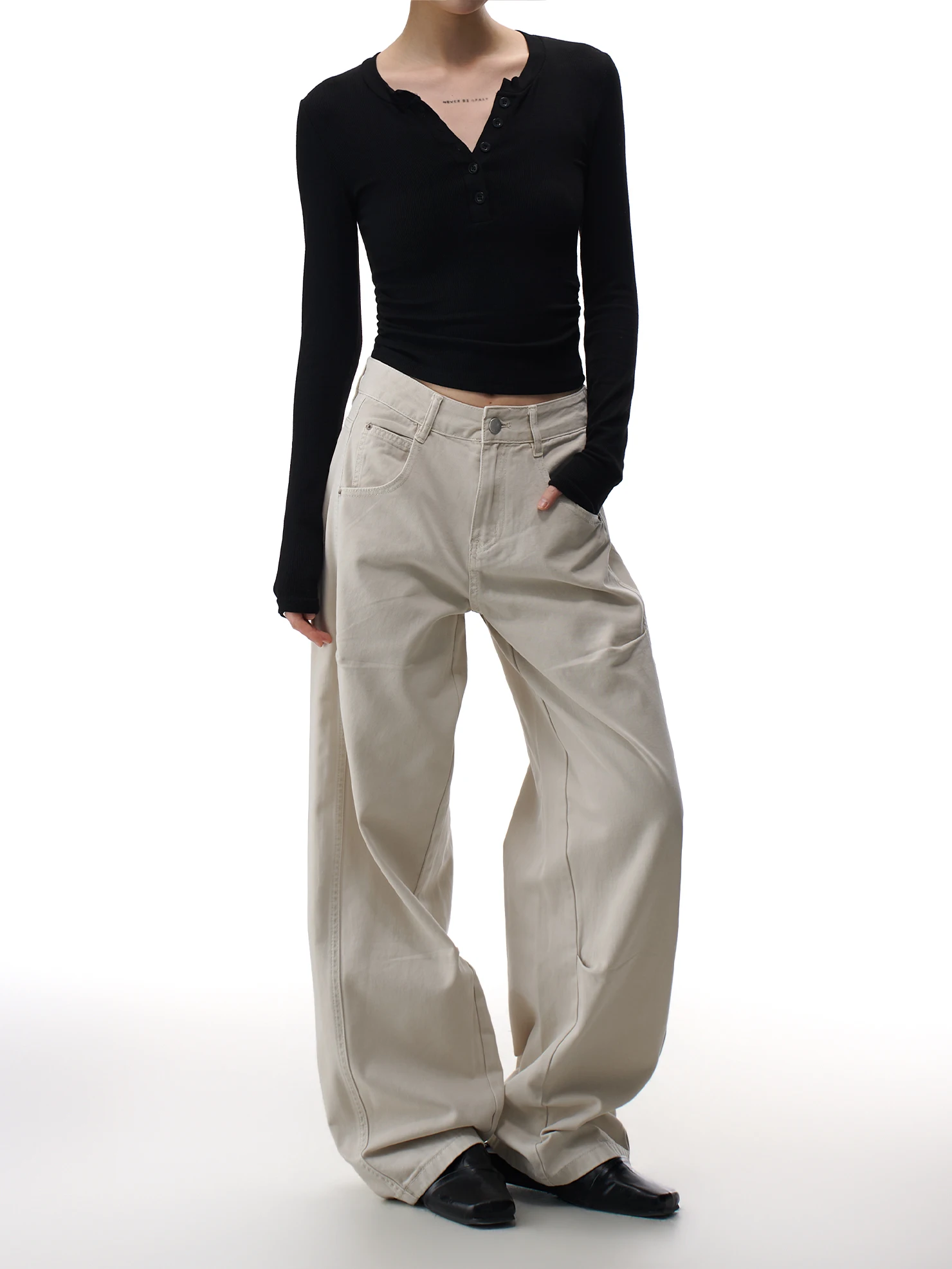 

American Retro Folded Design Denim Pants Women Loose Wide Leg CleanFit Casual Pants Spring New Sle Casual Cotton Jeans