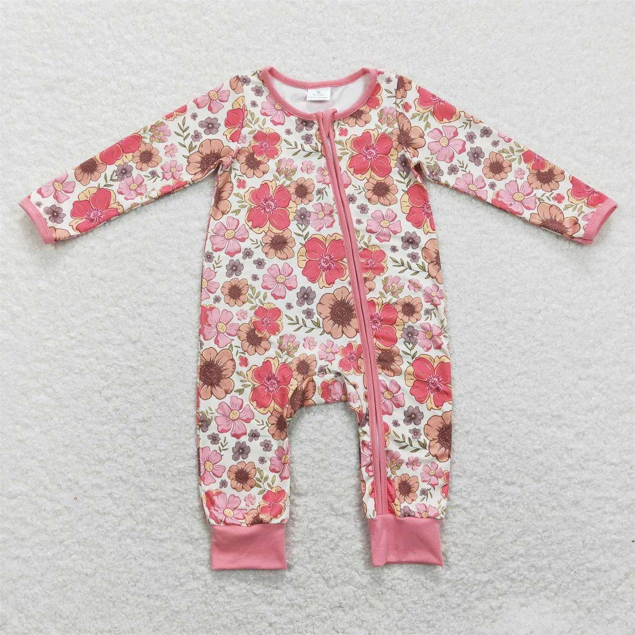 

Wholesale Toddler Baby Girl Zipper Romper Kids Floral One-piece Newborn Coverall Bodysuit Flower Long Sleeves Spring Jumpsuit