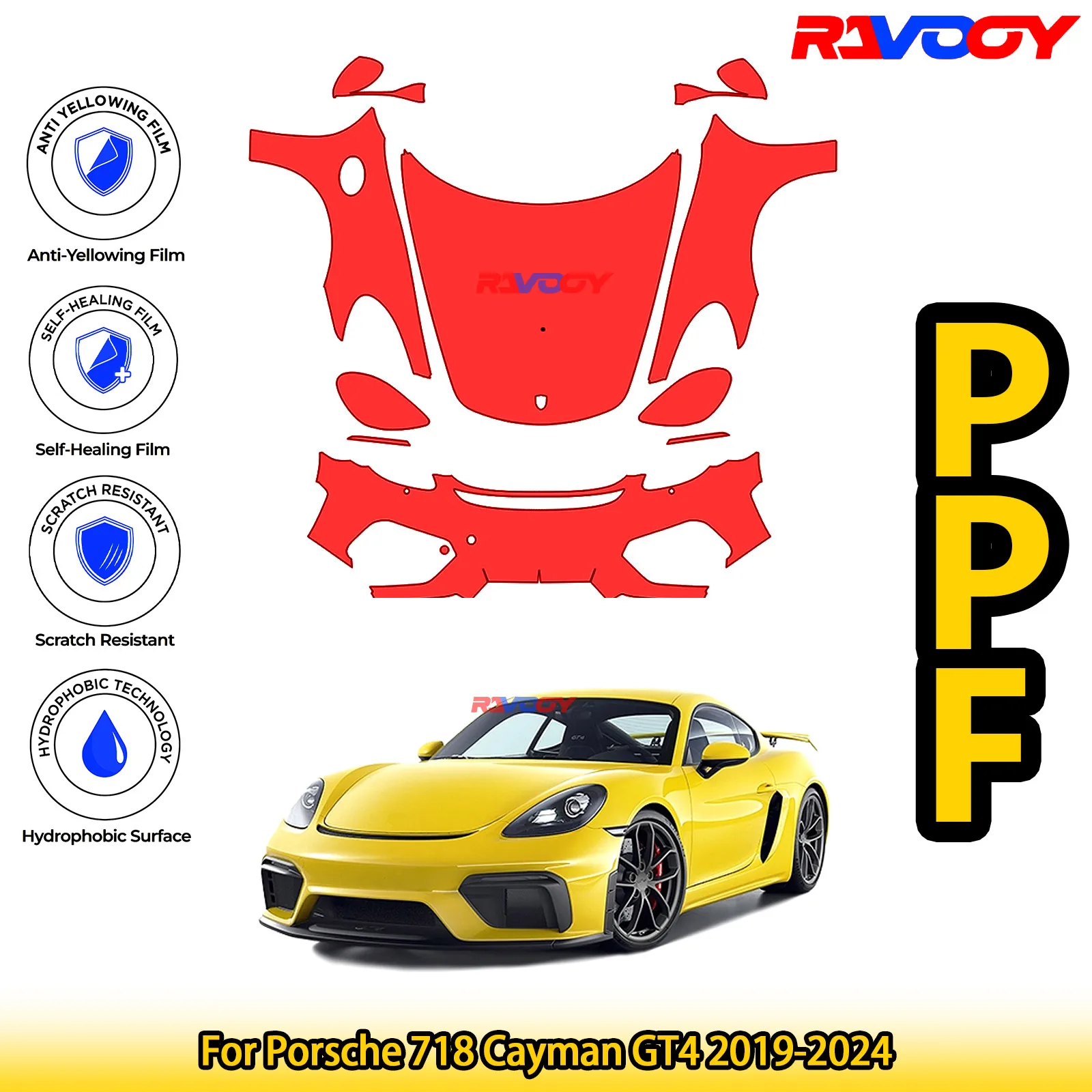 

For Porsche 718 Cayman GT4 2019-2024 Glossy Matte Black Precut front PPF Kit Paint Protection Film