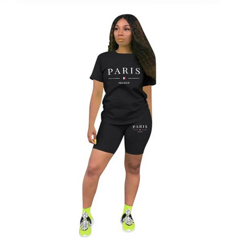Neuer Sommer-Damen-Trainingsanzug, täglich, lässig, kurz, 2-teiliges Set, täglicher City-Druck, T-Shirts, Shorts, Outfits, Joggen, Damen-Kurzanzug