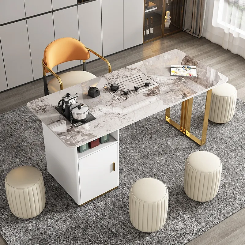 

Yuwei rock slab tea table and chair combination light luxury modern tea table kung fu office home tea table set integrated