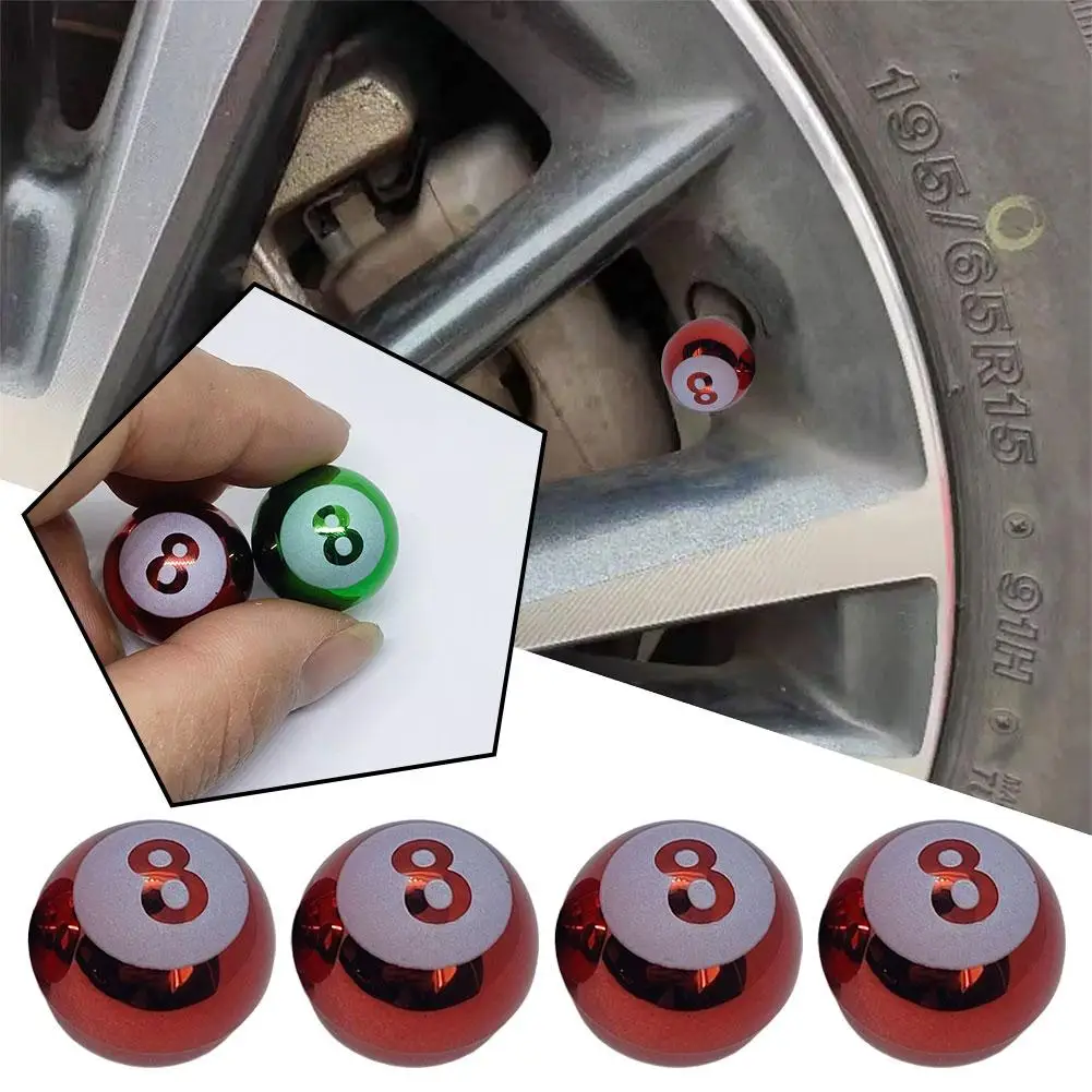 4pcs Car Wheel Tire Valve Core Cap Creative Billiards Car 8 Motorcycle Wheel Cover Bike Accessories Truck Dust SUV T5W9