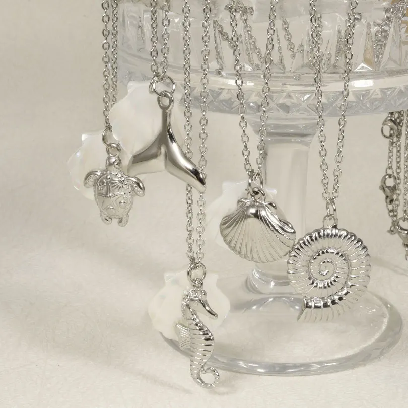 1Pc Stainless Steel Animal Starfish Turtle Octopus Seahorse Pendant Necklaces Vintage Summer Conch Shell Women Collar Jewelry