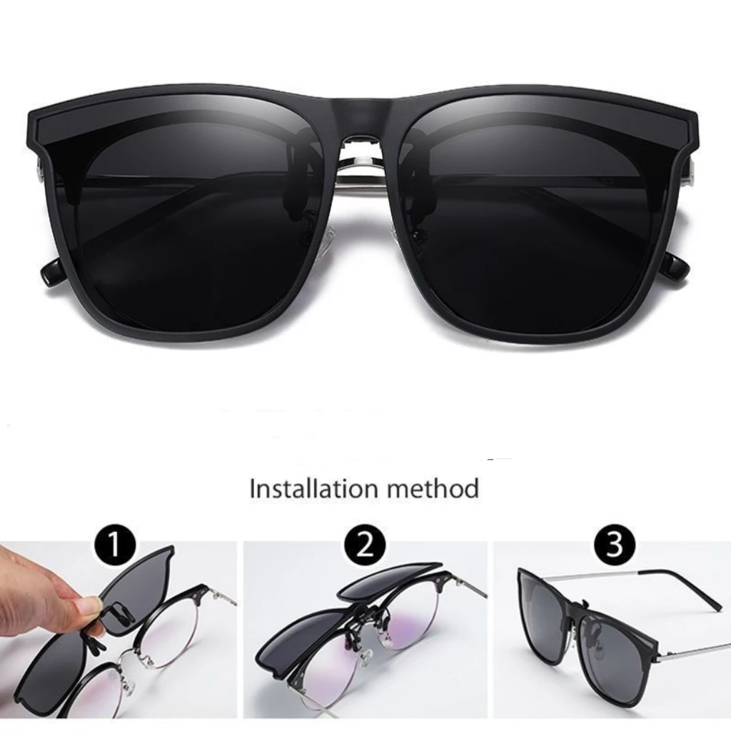 Polarized Clip On Sunglasses Men Photochromic Car Driver Goggles Night Vision Glasses Anti Glare Vintage Square Eyewear Oculos