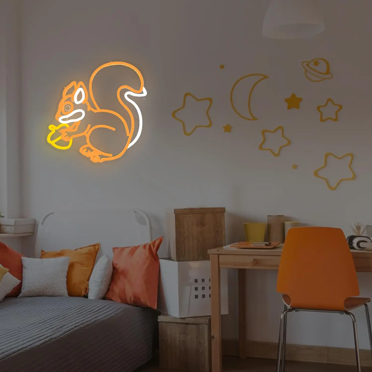 Insegna al neon scoiattolo con un pigna Decorazione da parete dimmerabile per camera da letto Simpatico animale Regali di compleanno per il Ringraziamento di Natale