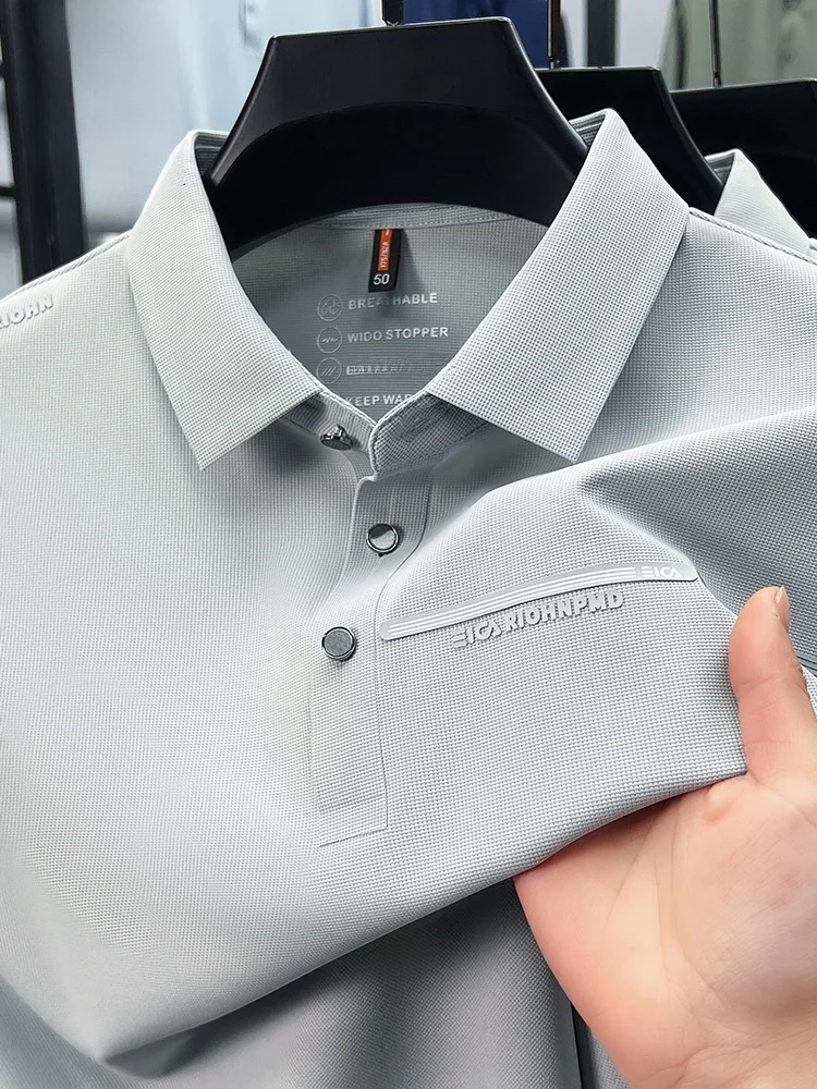 

Мужская футболка Lormen Busin из ледяного шелка с воротником, не мнущаяся, дышащая, летняя, модная