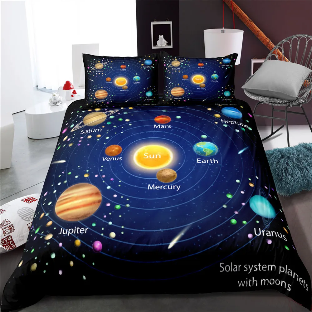 Solar System Duvet Cover Set for Kids Outer Space Galaxy Bedding Set Universe Planets Comforter Cover Astronomy Quilt Cover