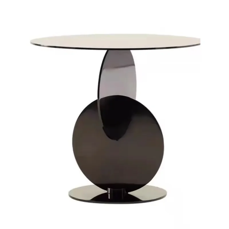 French Style Tempered Glass Side Table with Sintered Stone Top Small Luxury Coffee Table for Living Room Sofa Corner